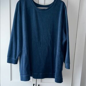 Denim&Co Blue Velour top with pockets 2XP New